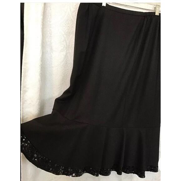 Lafayette 148 Black Skirt Wool Blend Sequin Trim Tulip Hem Ret $548 Size 16 - Picture 1 of 6